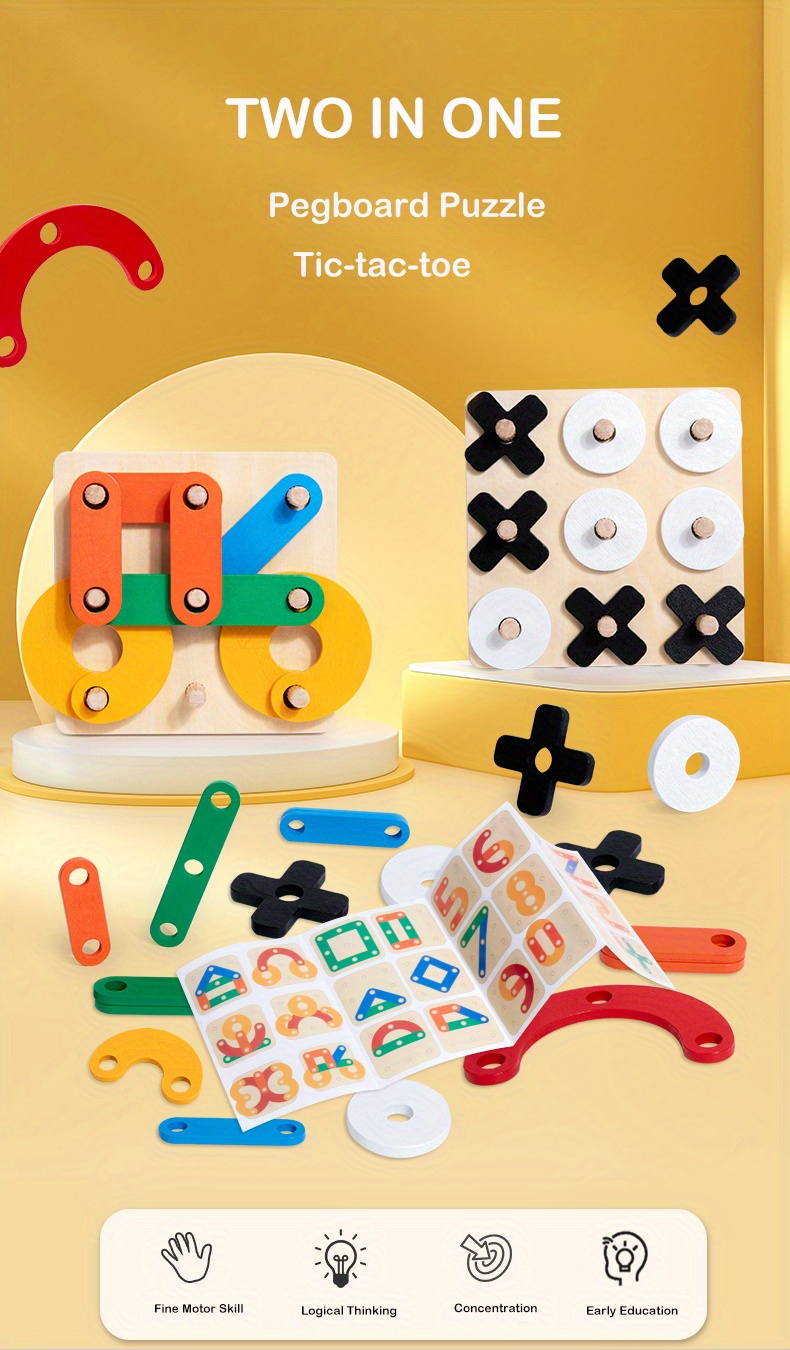 Two in one Wooden Pegboard Puzzle And Tic tac toe Game - Temu