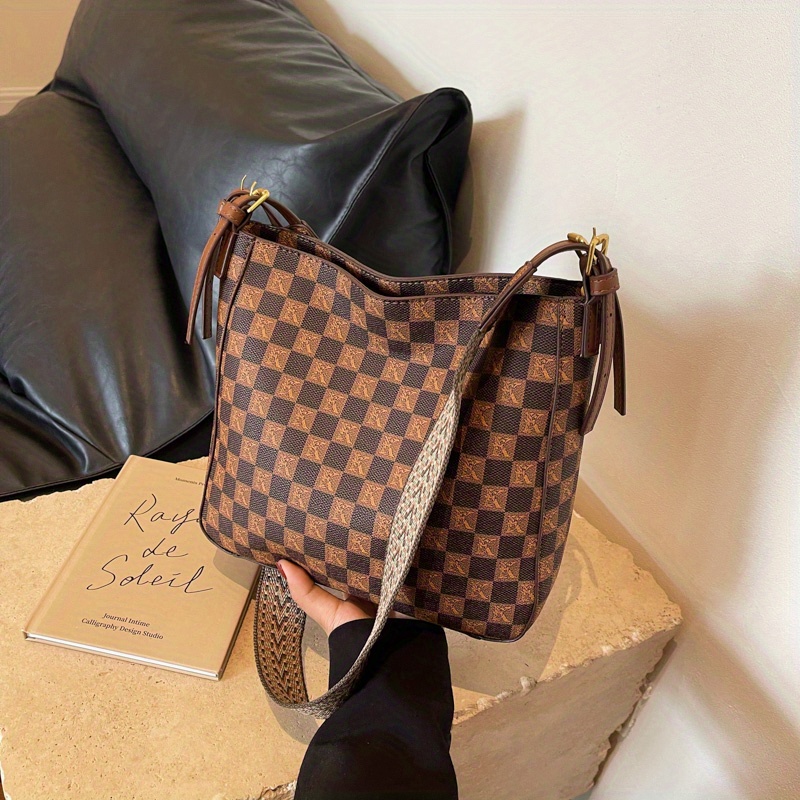 Women's Checkered Pattern Bucket Bag