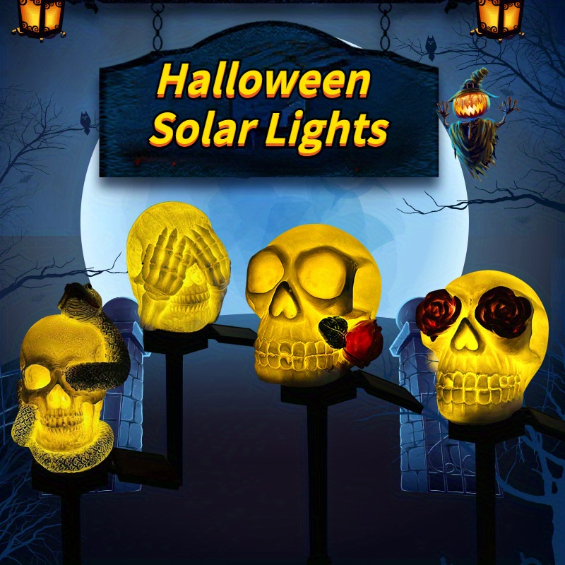 halloween ghost skull head lawn lamp solar lights for outdoor pathway garden yard lawn decor details 1
