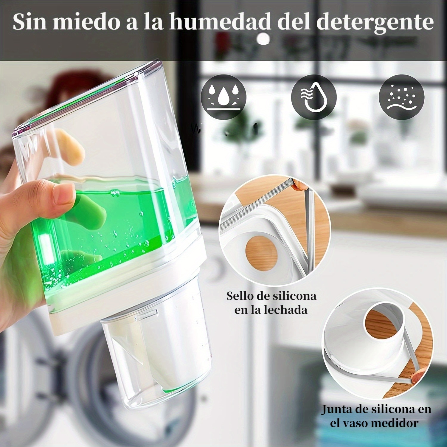 Dosificador detergente lavadora, detergente en polvo con vaso medidor