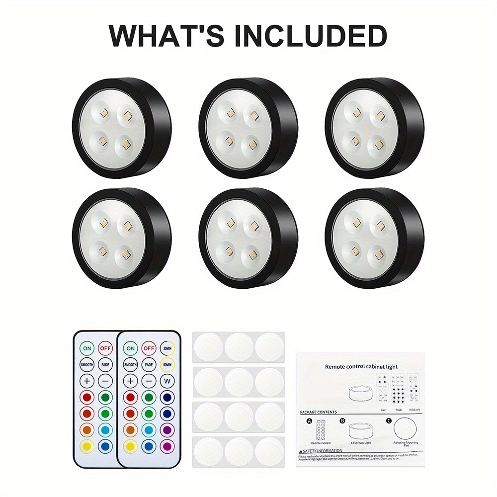 Wireless Led Puck Lights Remote Control Lights Energy Saving - Temu