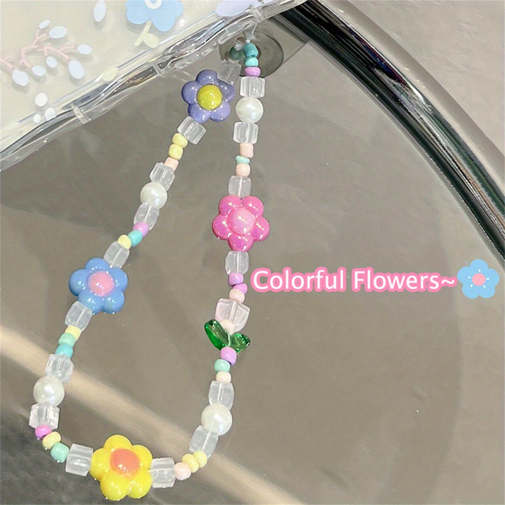 korean design colorful beads phone chain