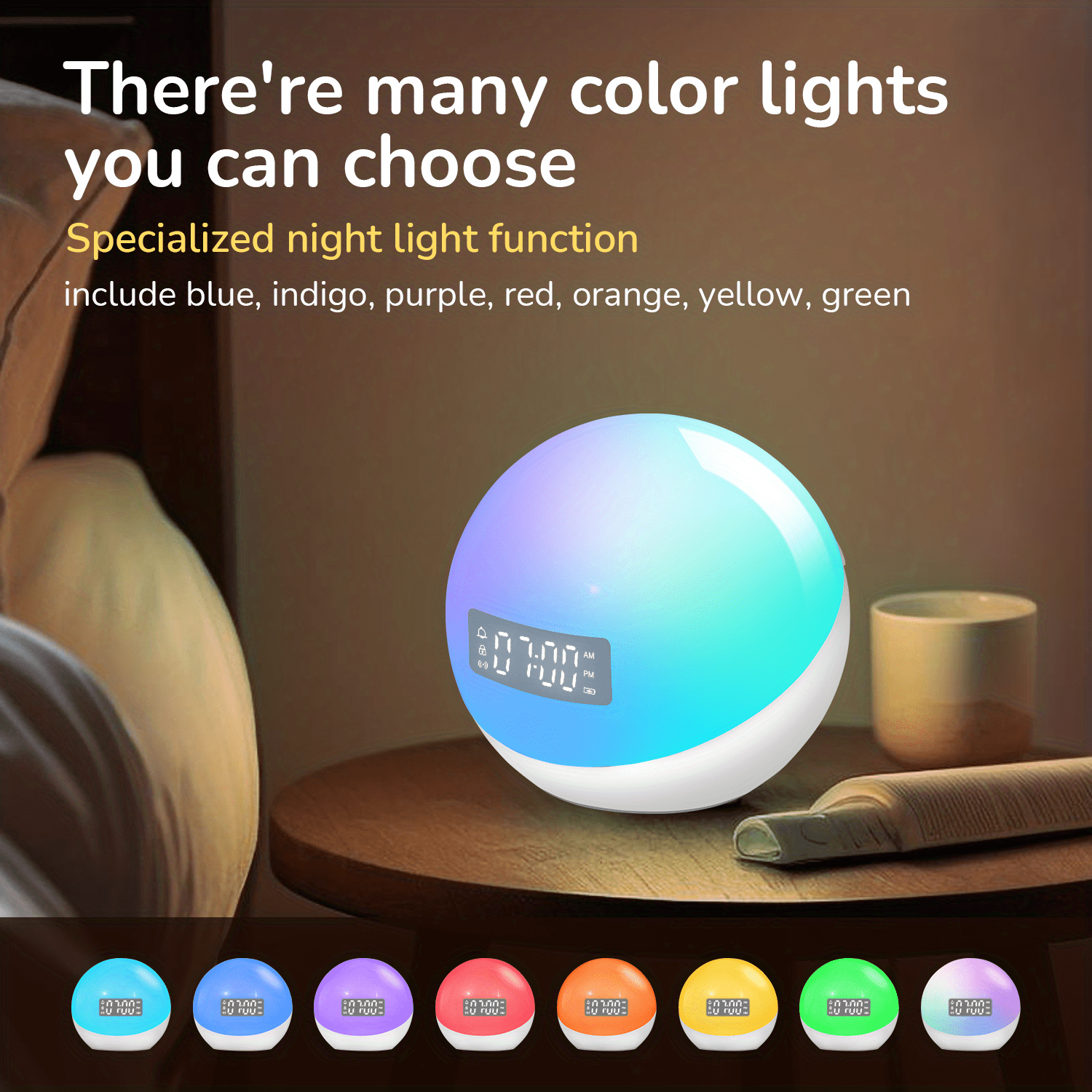 White Noise Machine Wake Up Light Sunrise Alarm Clock with Sunrise Sunset  Simulation for Heavy Sleepers Kids Bedroom Dual Alarms Snooze Sound Brown