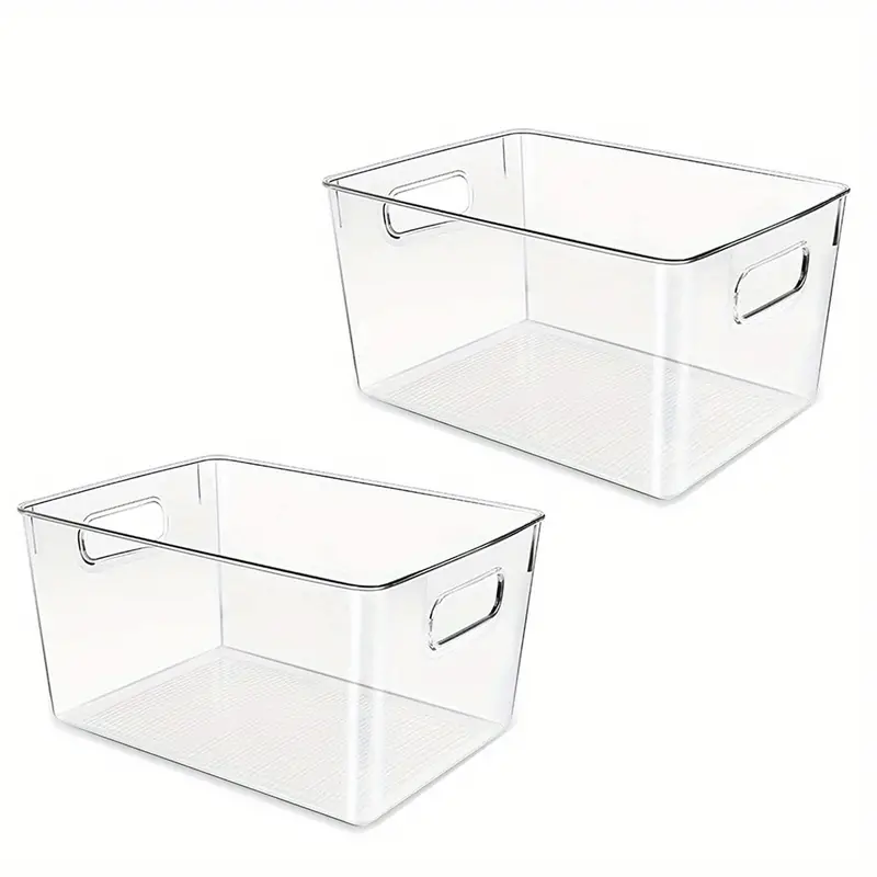 Lachesis Stackable Refrigerator Organizer Bins, Fridge Clear Bins with Handles Kitchen Organizer Container for Freezer, Pantry, Cabinets, Drawer, Shelves