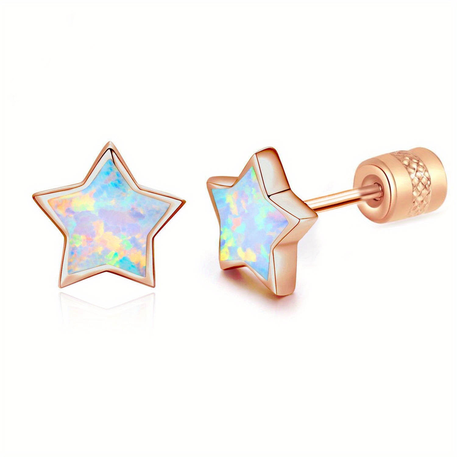 Rose Gold Star Earrings for Girls, Hypoallergenic Fire Opal Stud Earrings for Women ARSKRO S925 Sterling Sliver Little Small Tiny Cute Earring