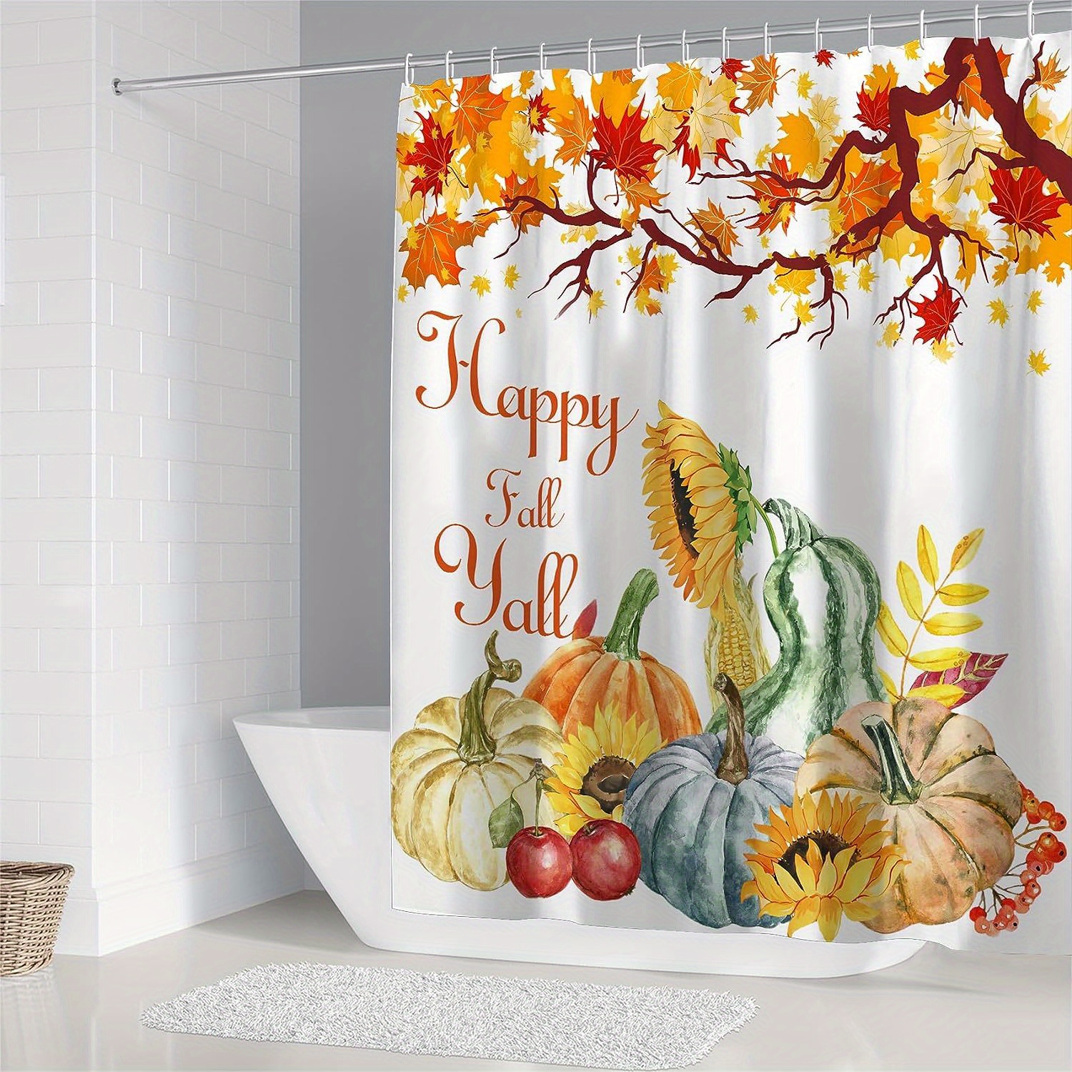 3PCS Autumn Pumpkin Print Floor Mat, Thanksgiving Pumpkin Maple