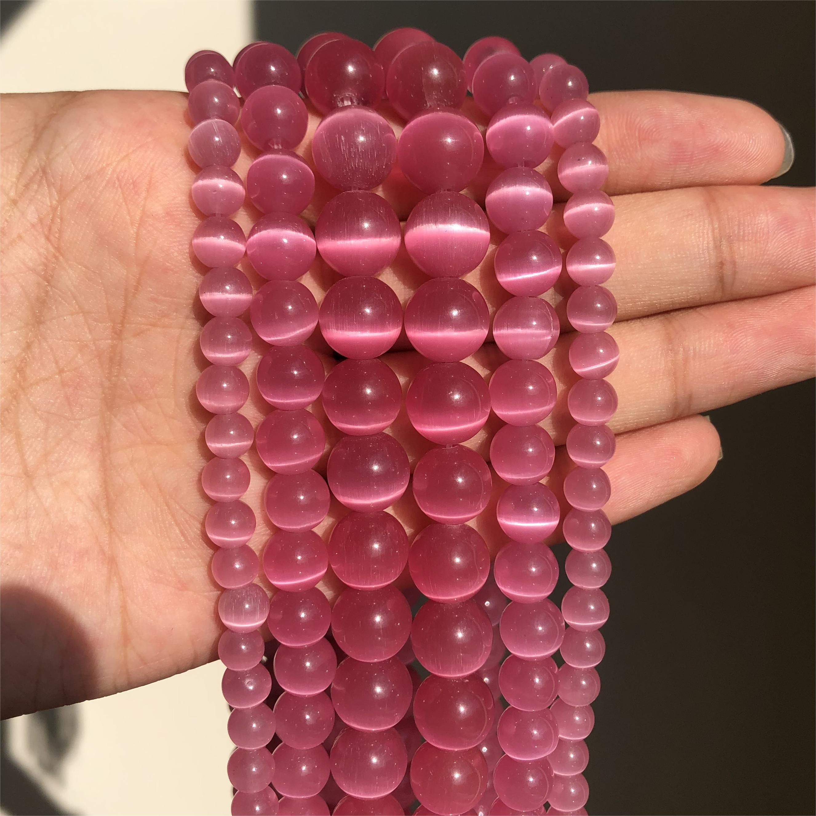 4-12mm Natural Pink White Blue Cat Eye Beads Hight Quality Round Loose  Beads For Jewelry Making Moon Stone DIY Bracelet 15inches