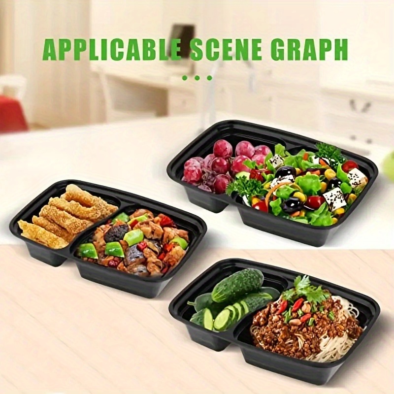 Meal Prep Containers, Plastic Food Storage Containers With Lids, 2  Compartments To Go Containers, Disposable Lunch Boxes, Bento Boxes, Kitchen  Accessories - Temu