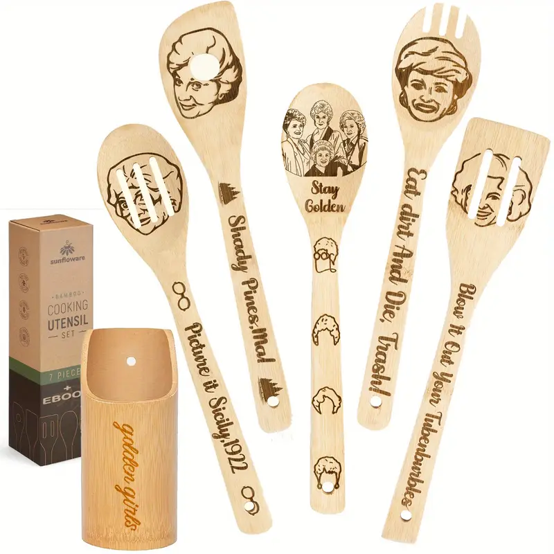 Bamboo Ladles, Wooden Spoons Utensils, Bamboo Cooking Utensils Carve Burned  Wooden Spoon, Slotted Spatulas, Funny Kitchen Gadgets Non-stick Cookware  For Housewarming Gifts, Kitchen Tools, Kitchen Supplies - Temu