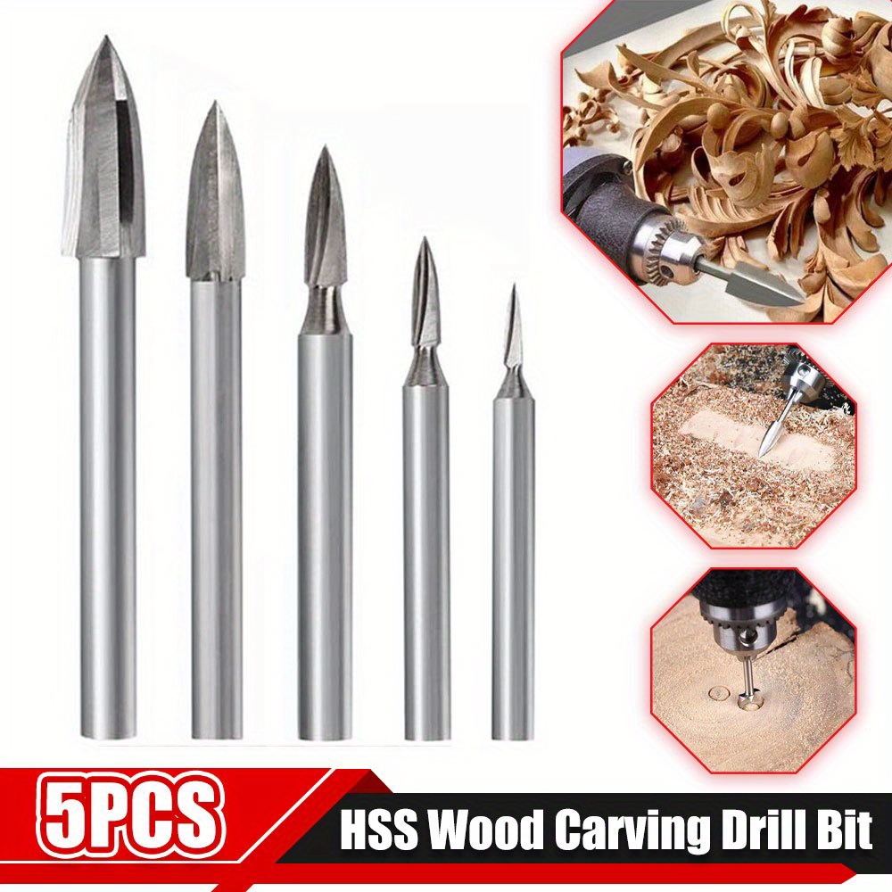 5Pcs Wood Carving Engraving Drill Bits Set Milling Cutter For