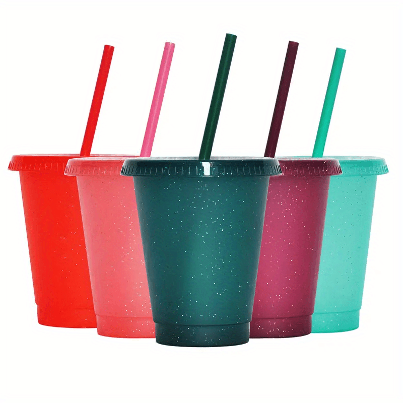 Water Bottle With Straw Sequin Decor Plastic Water Cups With - Temu