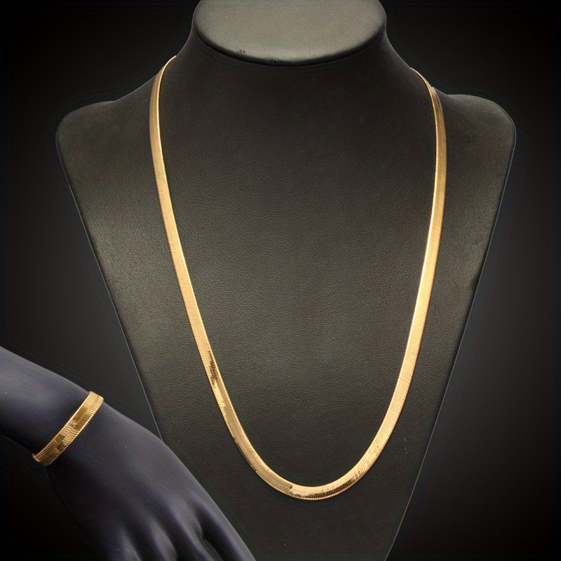 TEMU 2pcs Bracelet + Necklace Set, Fashion Jewelry, Luxury Collarbone Blade Chain Bracelet And Necklace Set, Couple's Jewelry Set, Snake Bone Chain