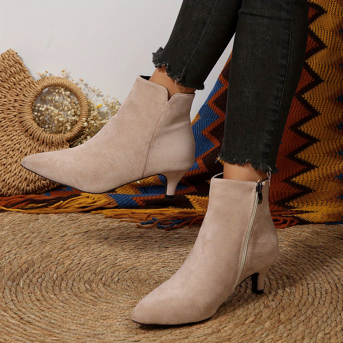 Suede Women's Kitten Heel Boots Uk Ladies' Fashion Pointed