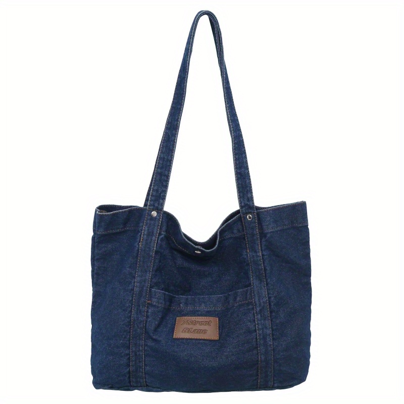 Denim Tote Bag Y2K Oversized Shoulder Bag Trendy Denim 