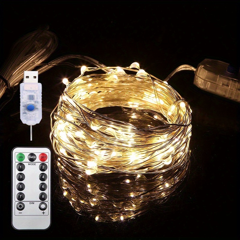 Remote Control LED Fairy Lights, USB, Copper Wire