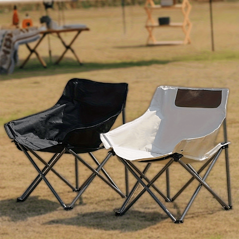 Black And White Classic Practical Portable Beach Camping Chair, Outdoor  Camping Chair Folding Chair Croissant Chair Fishing Chair Outdoor Table  Chair