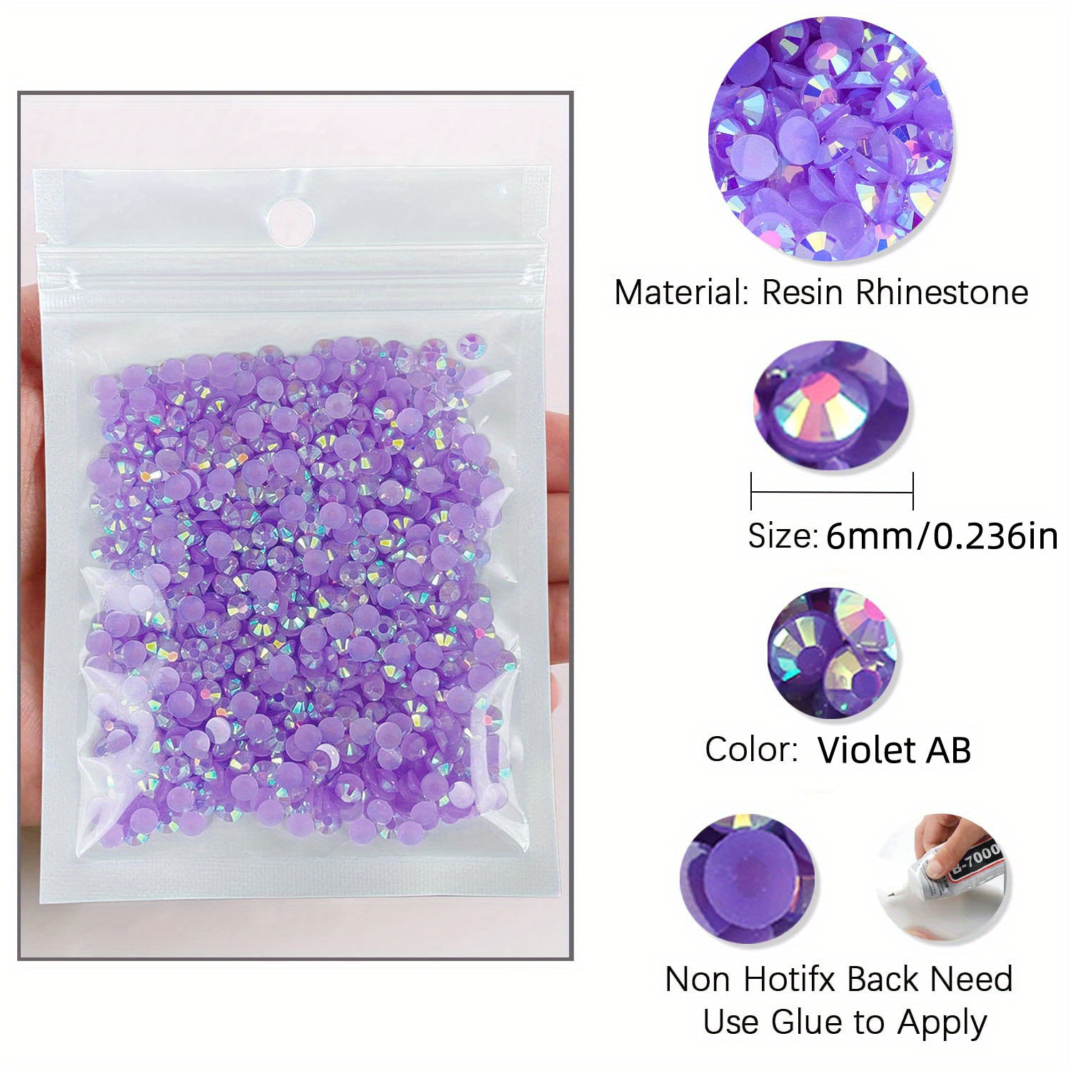 Transparent Light Purple AB Jelly-2mm-3mm-4mm-5mm-non-hot Fix  Rhinestones-resin Rhinestones-bling-500pcs-1000pcs 