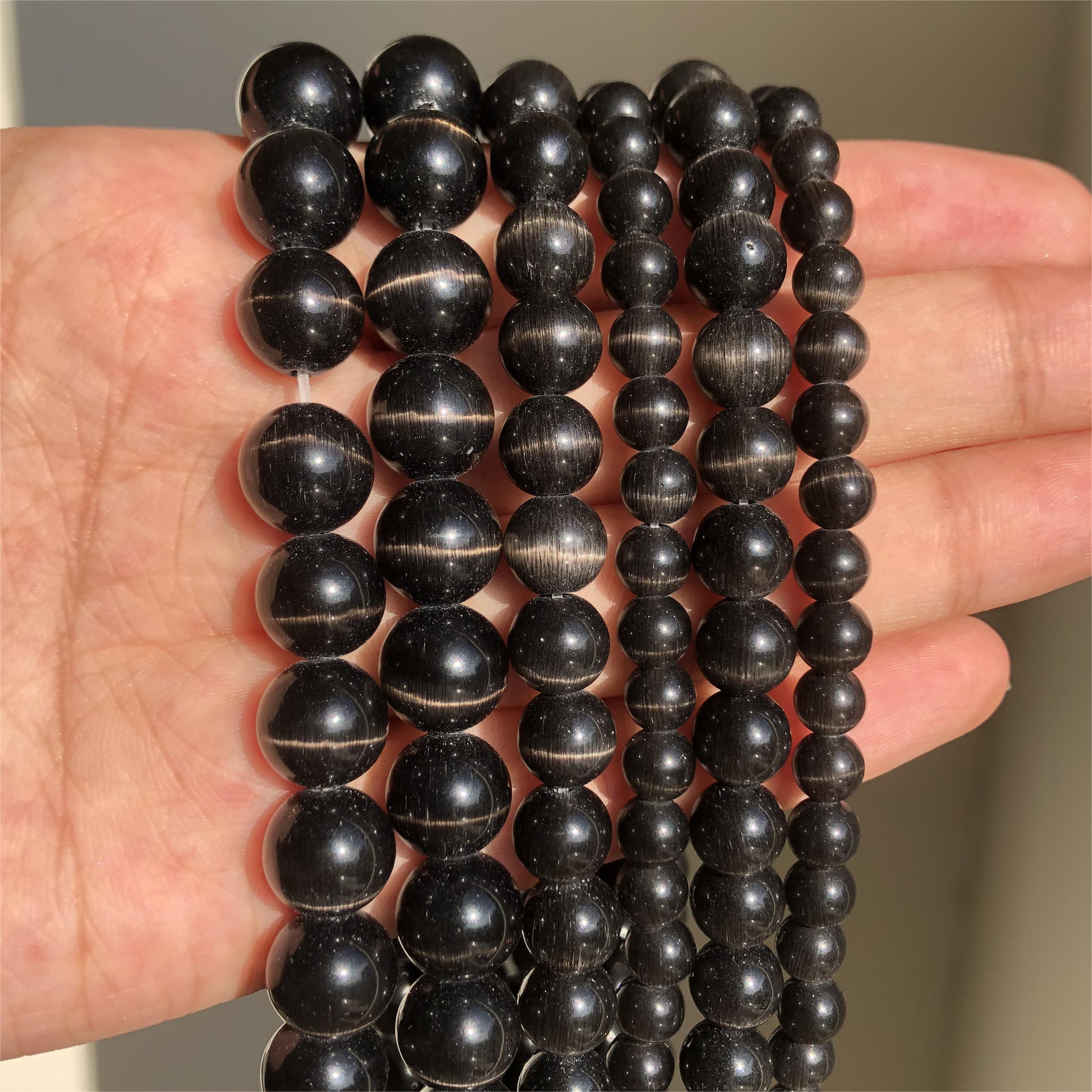 6mm Black Cat's Eye Beads Natural Stone Loose Beads Diy - Temu