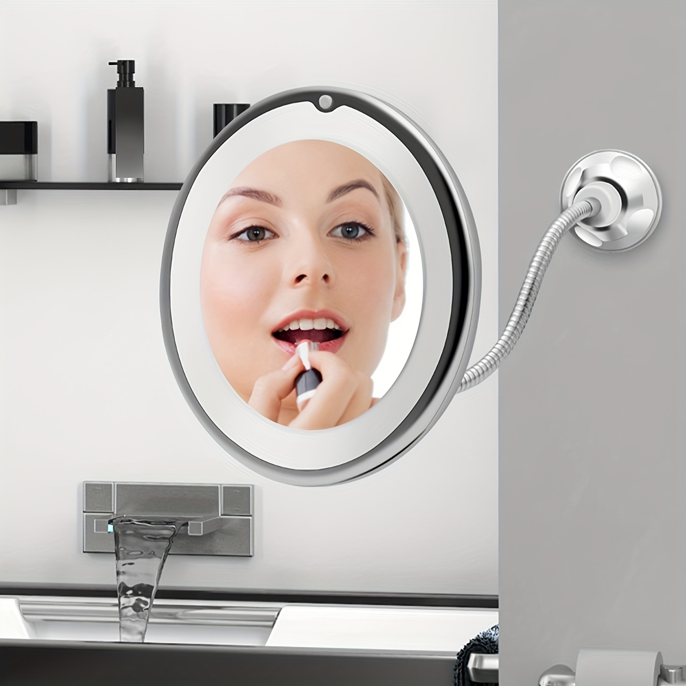 

Flexible 10x Magnifying Suction Mirror, Led Lighted Vanity Mirror, Power Locking Suction Cup With Day Light And 360 Degree Swivel, Portable Vanity Mirror For Home Bathroom (excluding Batteries)