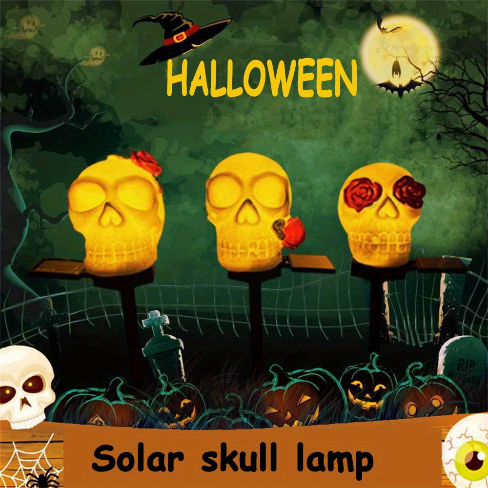 halloween ghost skull head lawn lamp solar lights for outdoor pathway garden yard lawn decor details 0