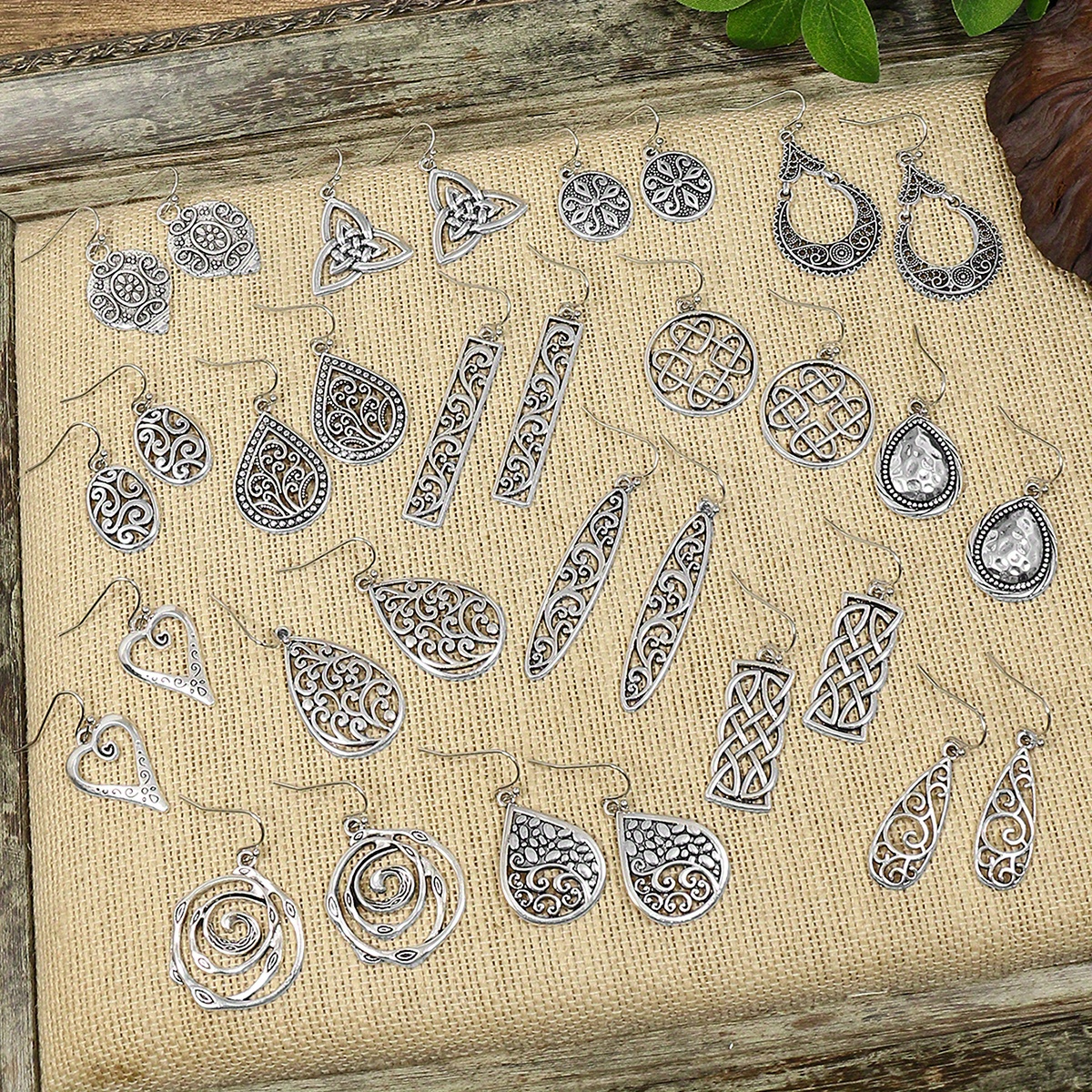 16 pairs of vintage ethnic style silvery geometric hollow alloy simple and fashionable pendant style multi style combination earrings set for women daily street photography theme dressing fashion simple and versatile details 18