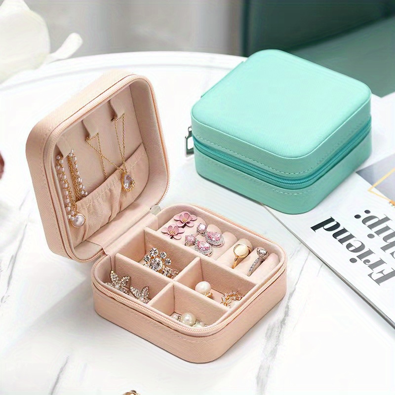 portable carry on jewelry storage box macaroon color simple jewelry storage box travel earrings necklace jewelry box ring storage details 0