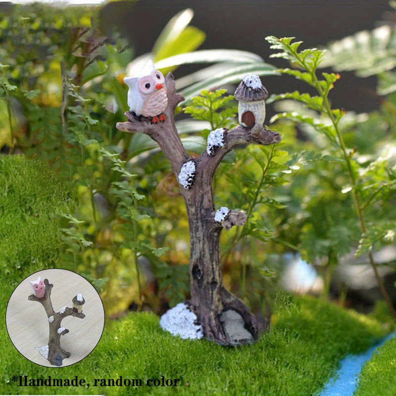 1pc Tree Fork Owl Moss Micro Landscape Ornaments Simulation Twig DIY  Assembly Fleshy Ornaments