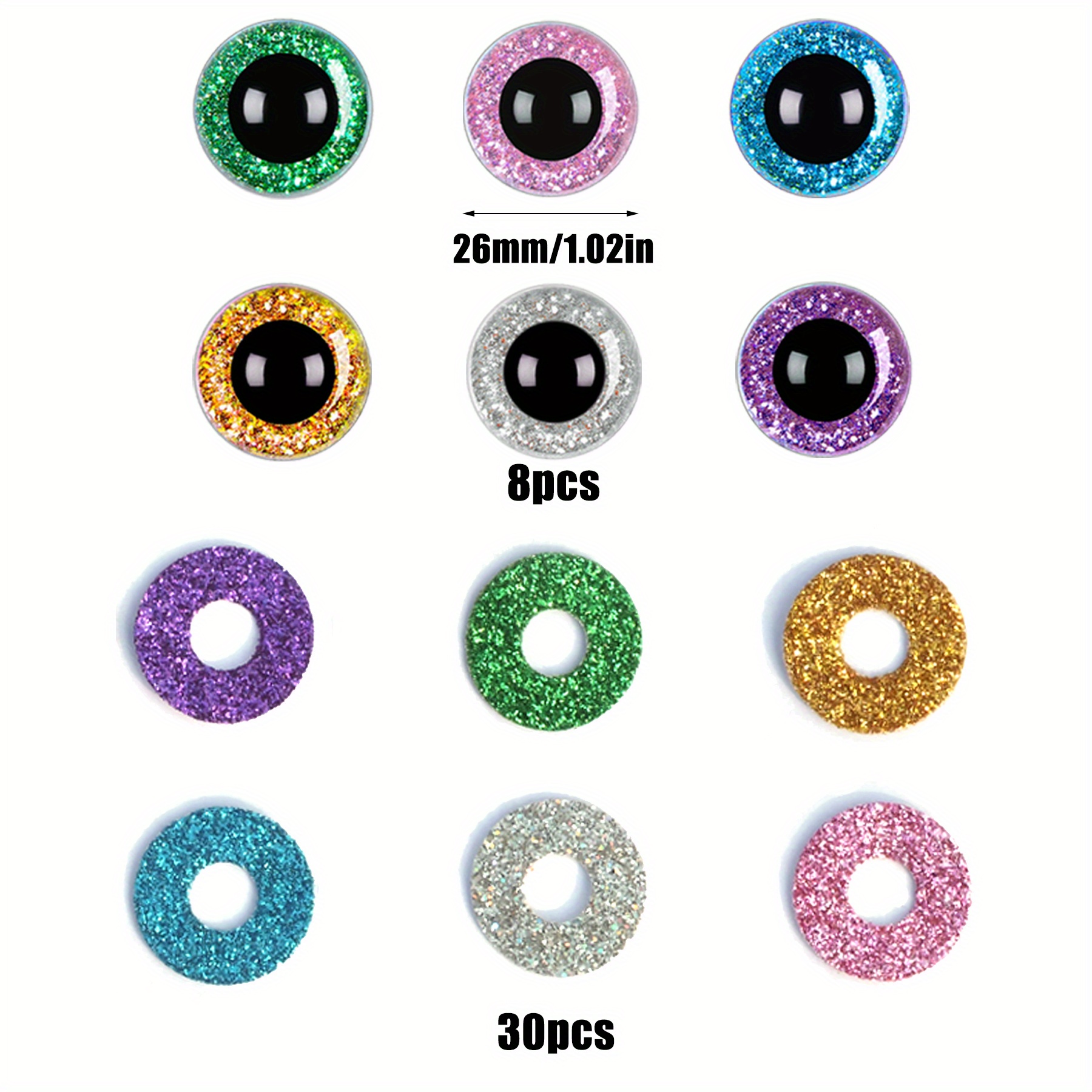3Pairs New 3D Glitter Plush Plastic Safety Eyes For Toy Amigurumi