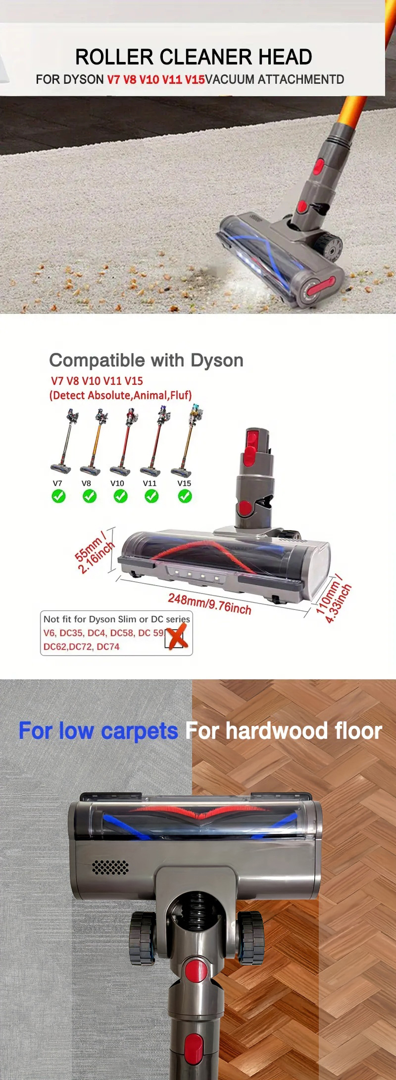 Brosse Compatible Dyson V10 V8 V7 V11 V15 Aspirateur Fixation