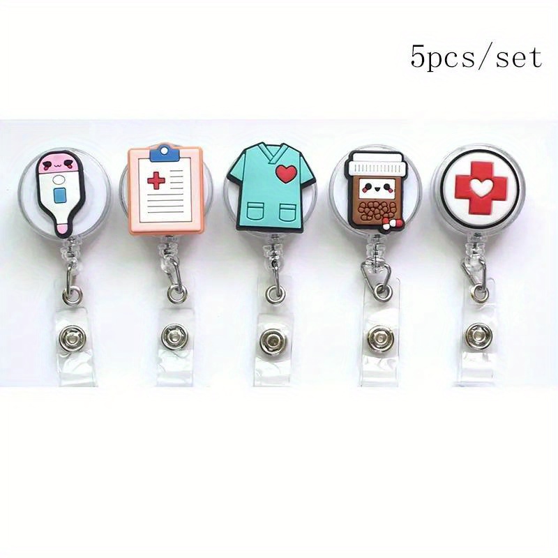 1pc Silicone Retractable Hospital Nurse Badge Keychain for Men, Cute Cartoon ID Card Holder Keychains for Men,Temu