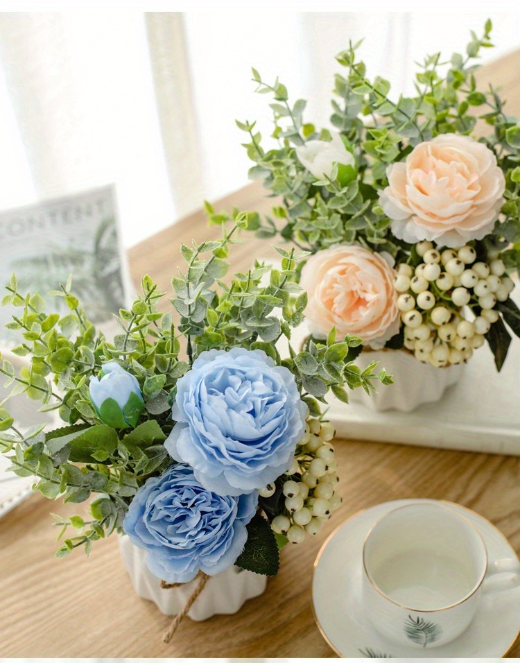 Artificial Flower Bouquet With Ceramic Vase Simulation Silk - Temu