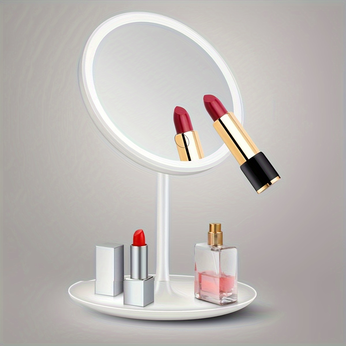 

Led Tabletop Vanity Makeup Mirror With Stand Lighted Round Beauty Mirror Bathroom Bedroom Dressing Mirror For Closed Skincare & Detailed Makeup
