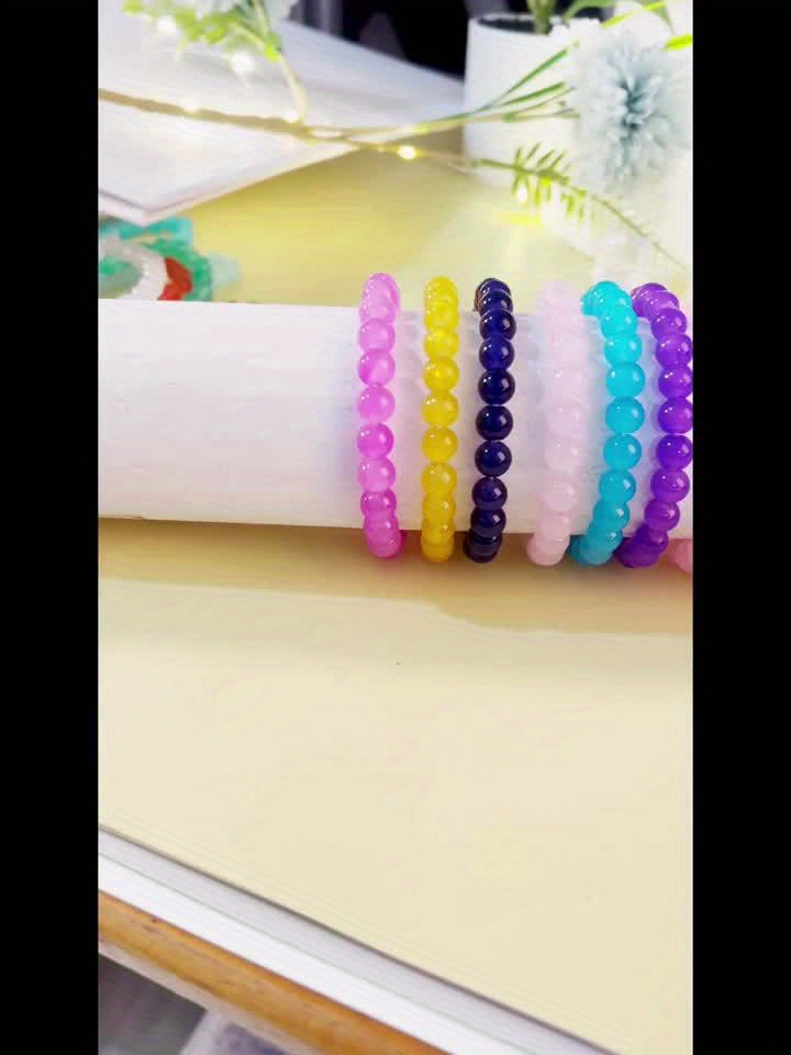 20pcs 8mm Colorful Glass Bead Bracelets - Classic & Preppy Style