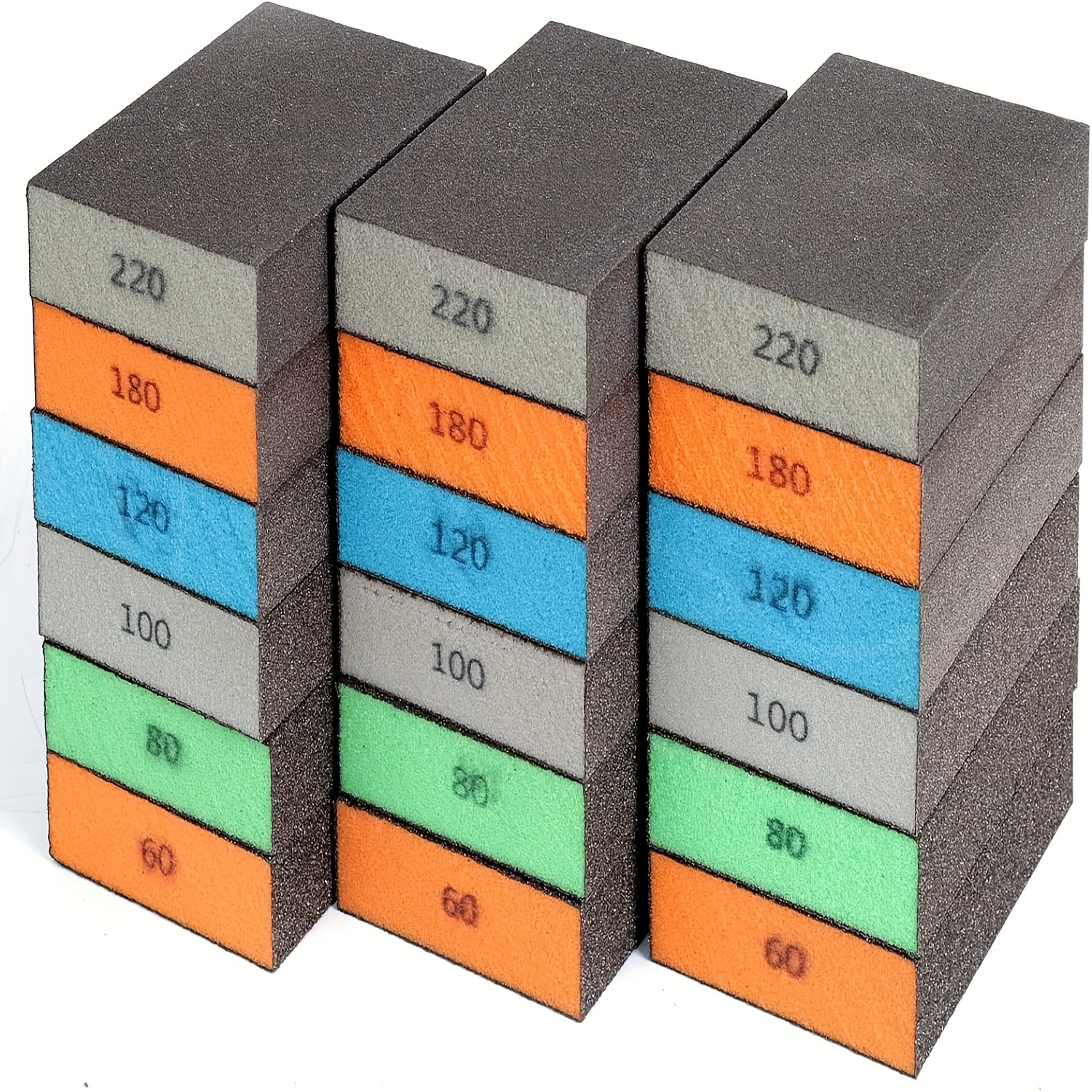 

6-piece Multi-size Sandpaper Blocks - Washable & Reusable, Ideal For Wood, Drywall & Metal Surfaces (60/80/100/120/180/220 Grit)