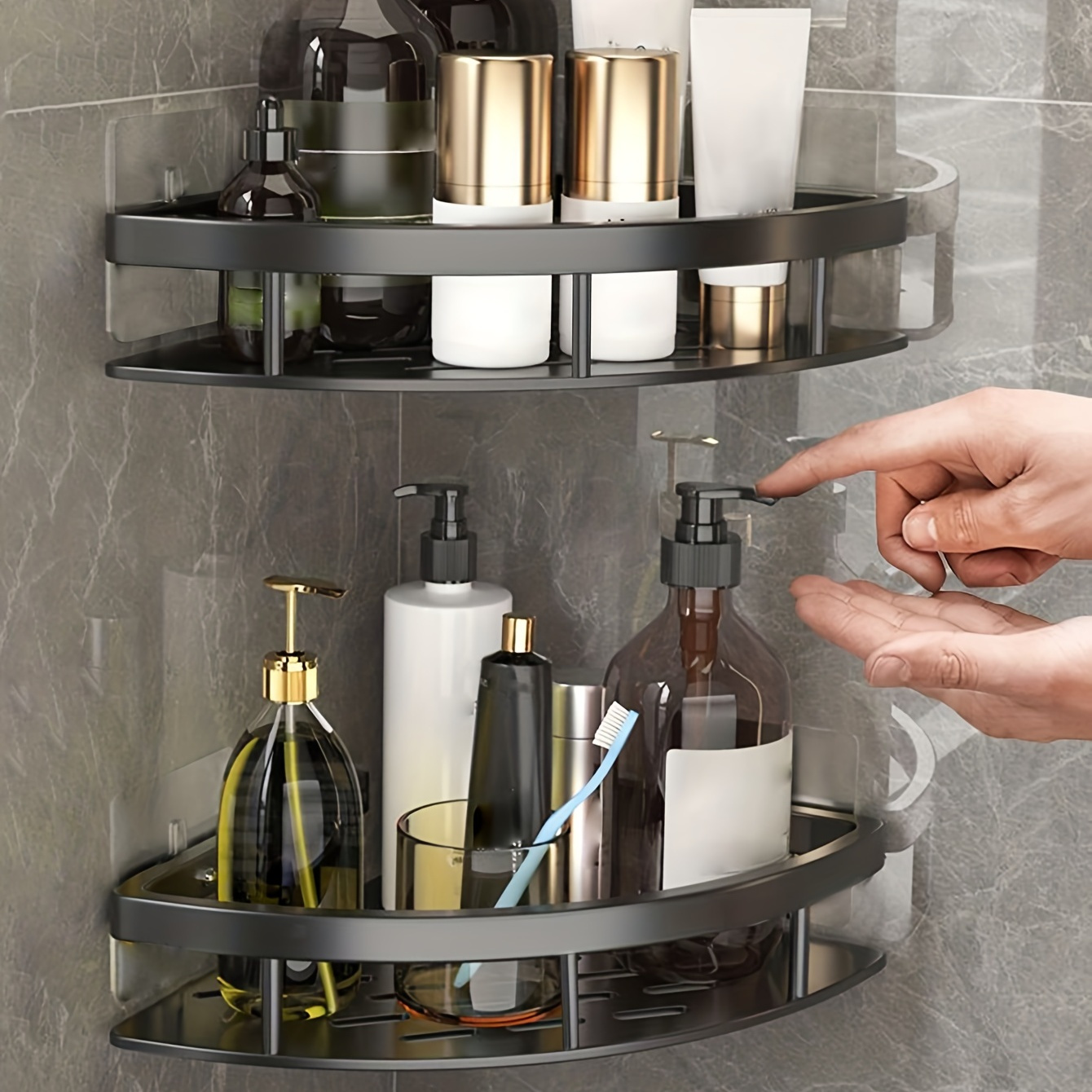 

2pcs Corner Shelves For Bathroom - No-drill, Wall-mounted Storage Racks With