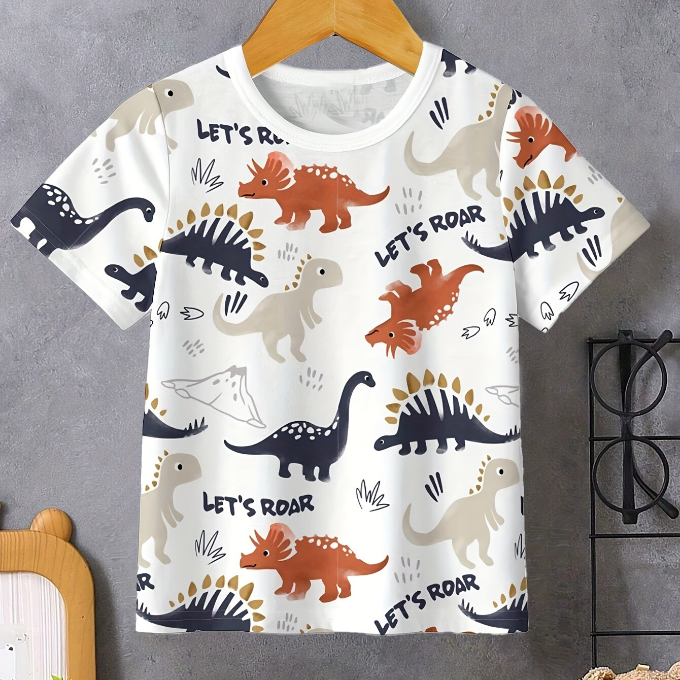 

Casual Colorful Dinosaur Full Print T-shirt - Vibrant Short Sleeve Tee For Summer Fun - Casual Style For Boys And Girls
