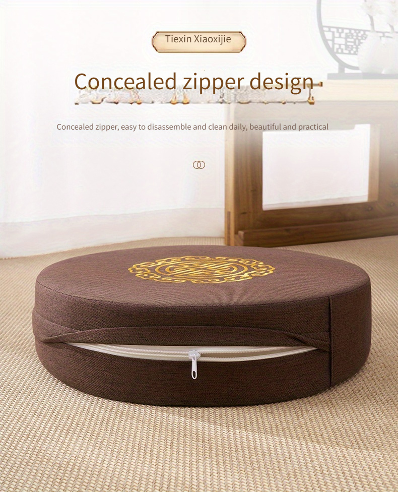 1pc traditional woven fabric sponge padded meditation cushion round pouf tatami floor pillow with non electrical   details 2