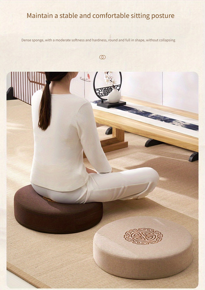 1pc traditional woven fabric sponge padded meditation cushion round pouf tatami floor pillow with non electrical   details 3