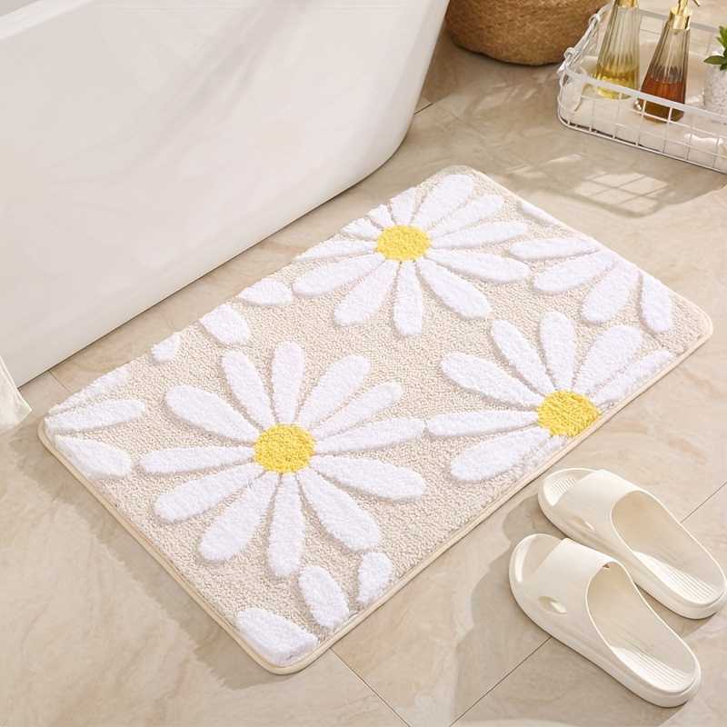 

Daisy Flower Soft Microfiber Bath Mat - Non-slip, Absorbent & Machine Washable Rug For Bathroom, Bedroom, Living Room Entryway - Durable Polyester Floor Carpet