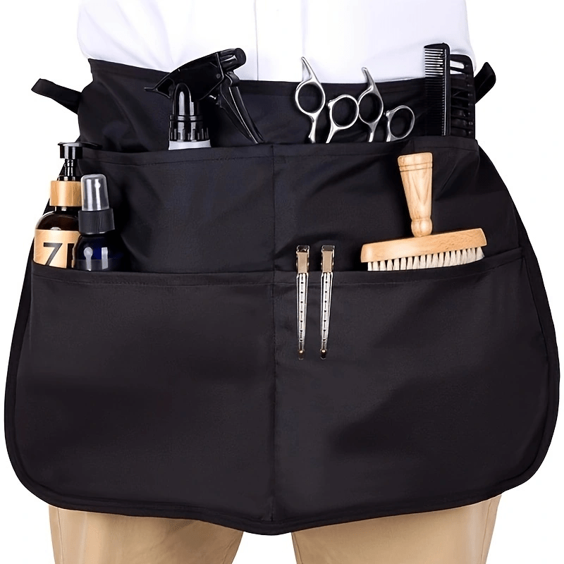 TEMU Versatile Beauty Apron With Multiple Pockets - Short Length For Barbers, Restaurants & Milk Tea Shops