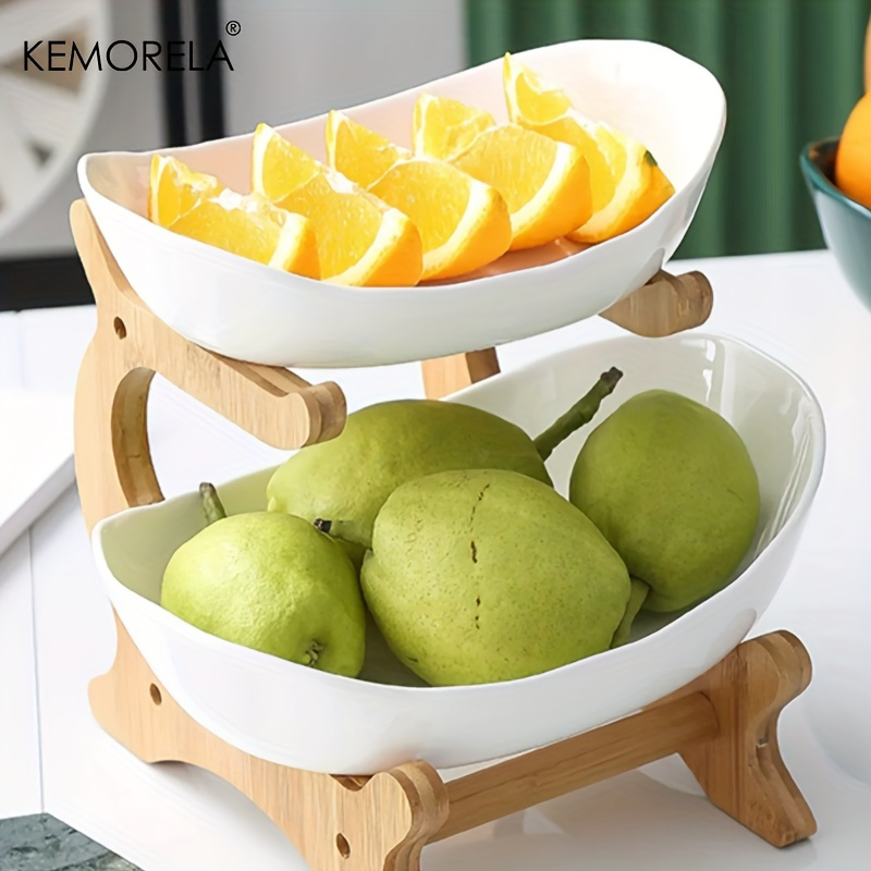 

Multi-layer Creative Wooden Fruit Stand With Durable Plastic Bowls - Perfect For Living Room, Kitchen, Dining, Bakery, Weddings, And Birthday Parties - Elegant And Sturdy Bamboo Wood Design