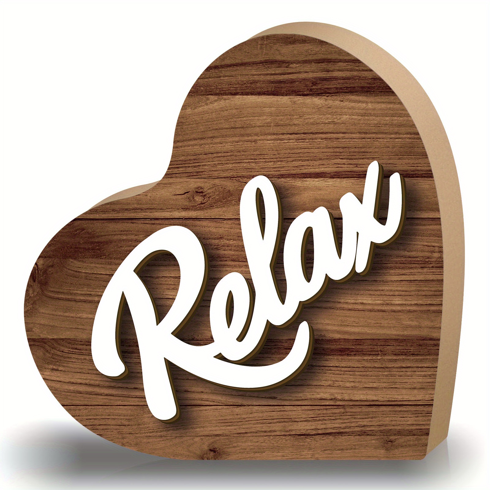 Image of Rustic Heart-shaped Wooden Relax Sign - Perfect For Home, Coffee Bar & Fireplace Decor | Versatile Holiday Tabletop Accent halloween Christmas Decoration