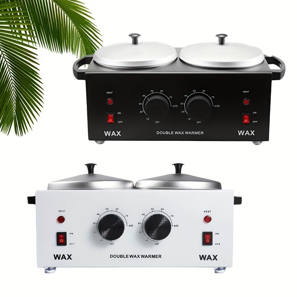 Double Wax Depilation Machine with Double Wax Pot for Hair Removal, Adjustable Temperature Double Wax Heater for Full Body Beauty Salon, Double Wax Heater, Body Wax Heater for Hair Removal (White/Black)