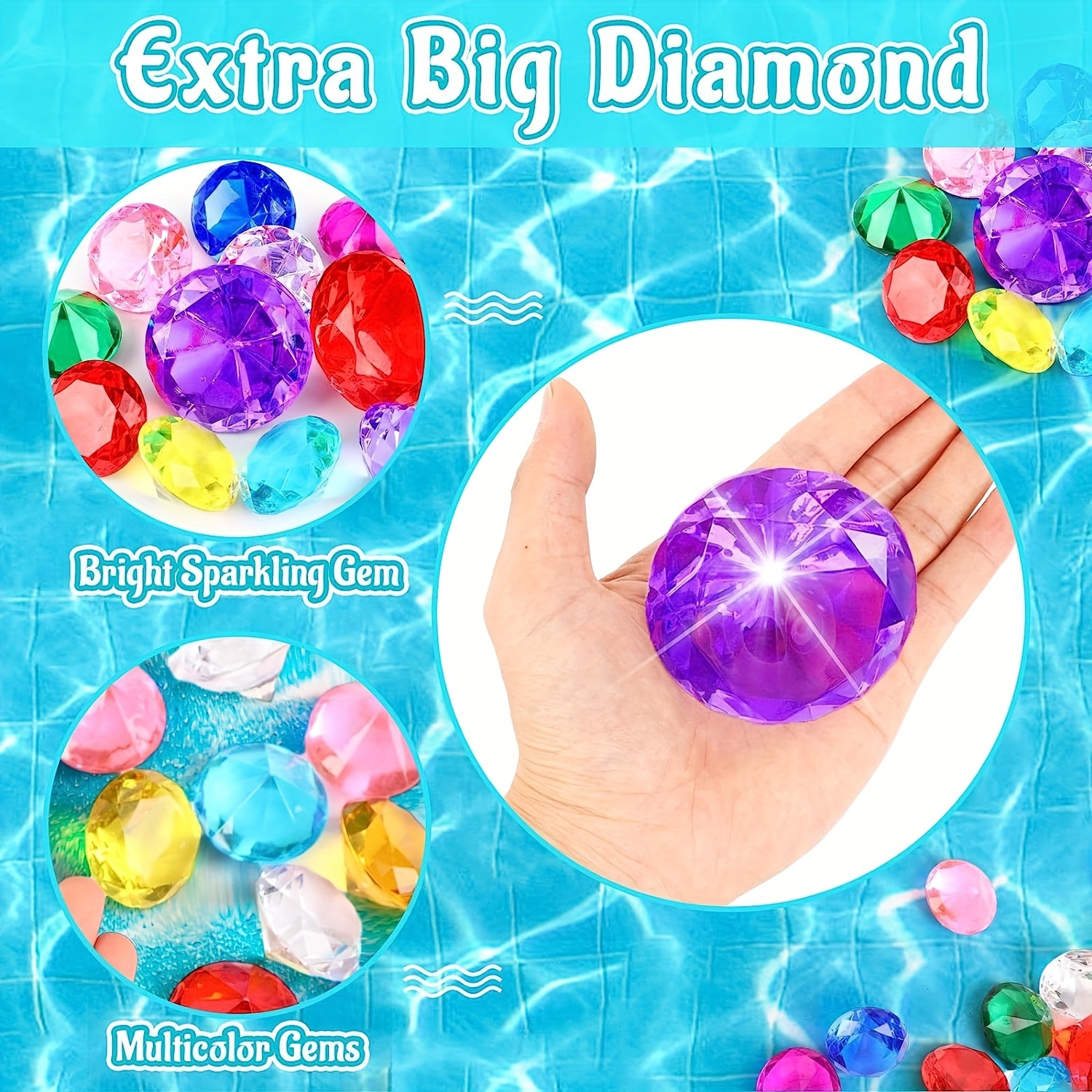 

5pcs Diving Gem Pool Toys 40mm Rhinestone And Large Acrylic Rhinestone Pool Summer Swimming Party Diving Toys