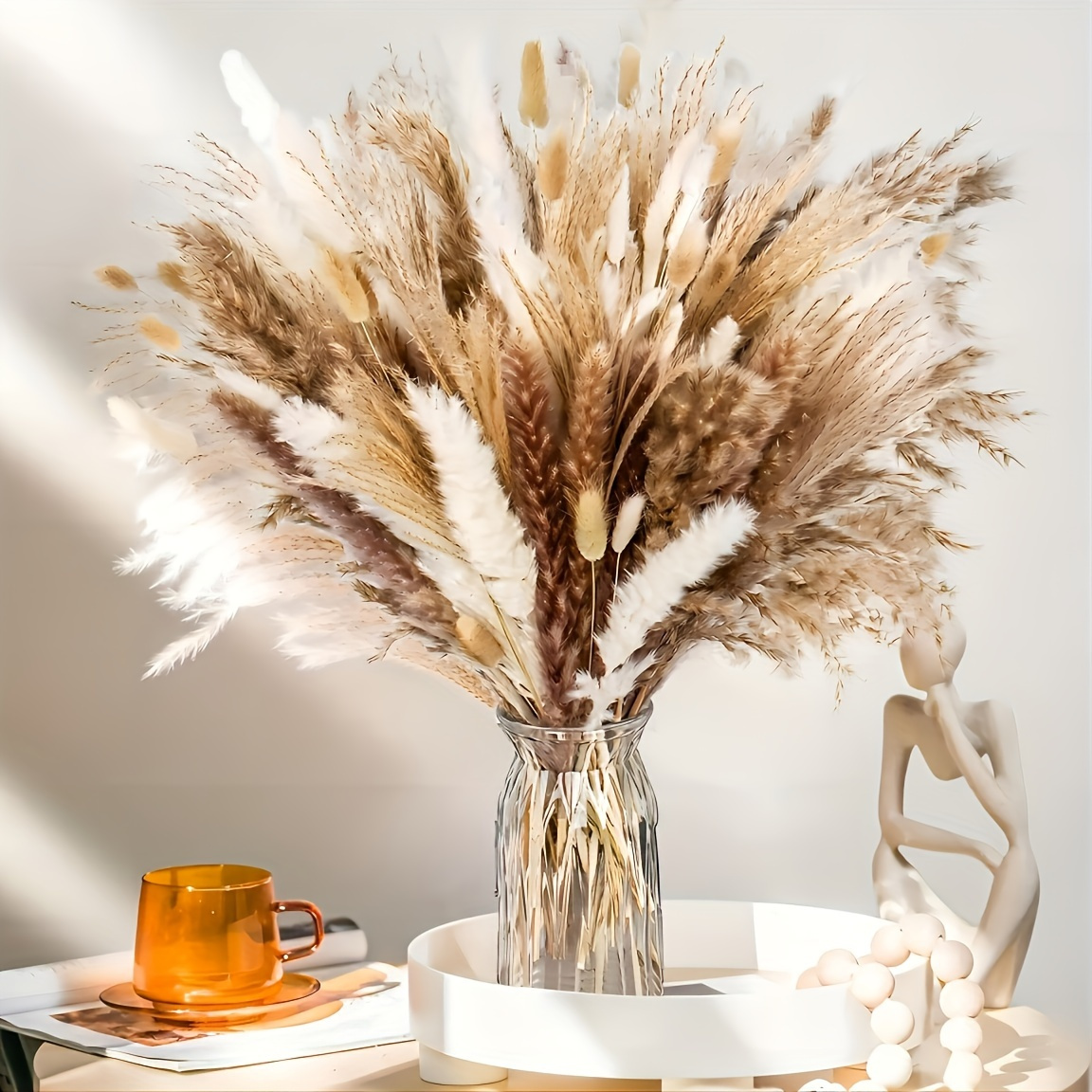 

150-piece Boho Chic Dried Flower Bundle - Pampas Grass, Bunny Tails & Reed Bouquet For Weddings And Home Decor
