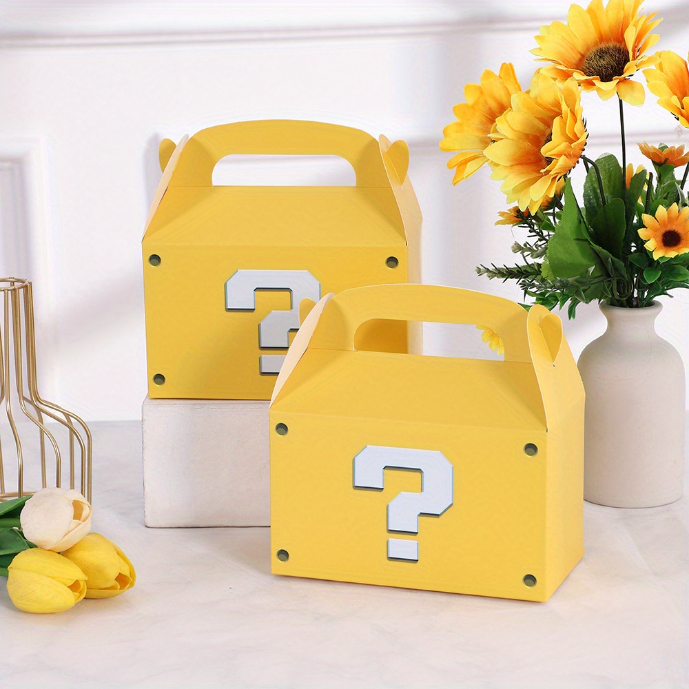 

6-pack Yellow Party Favor Gift Boxes With Question Mark Design – Creative Folding Candy And Snack Paper Boxes For Birthdays, Festivals, Party Decorations