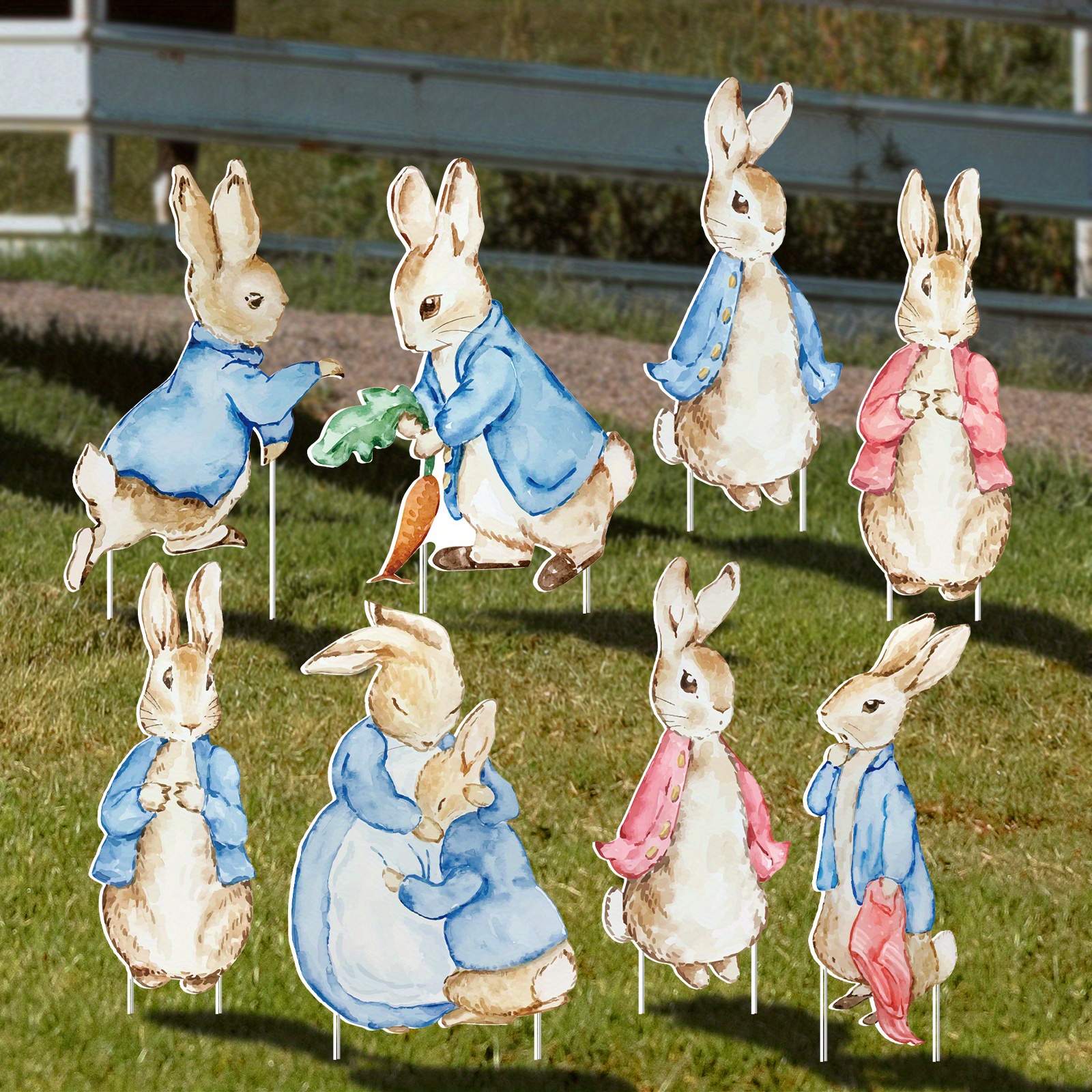 

Ensemble de 8 Panneaux de Jardin Lapin - pour les Décorations d'Anniversaire & de Fête, Présentoir de Bouquet Extérieur, Pas d'Électricité