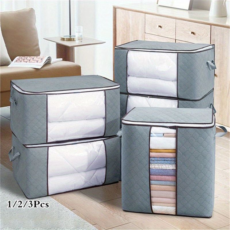 1 pack large capacity storage bags with clear windows contemporary canvas material reinforced handles sturdy zippers for closet organization and bedroom accessories details 5