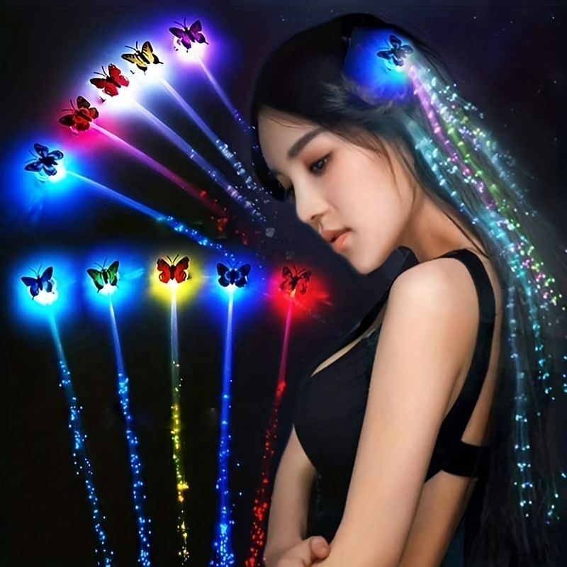 6 pcs led color butterfly braids glitter fiber braids party hairpins birthday entertainment fashion dress up halloween christmas decorations new years party glow gifts music festival costumes details 1