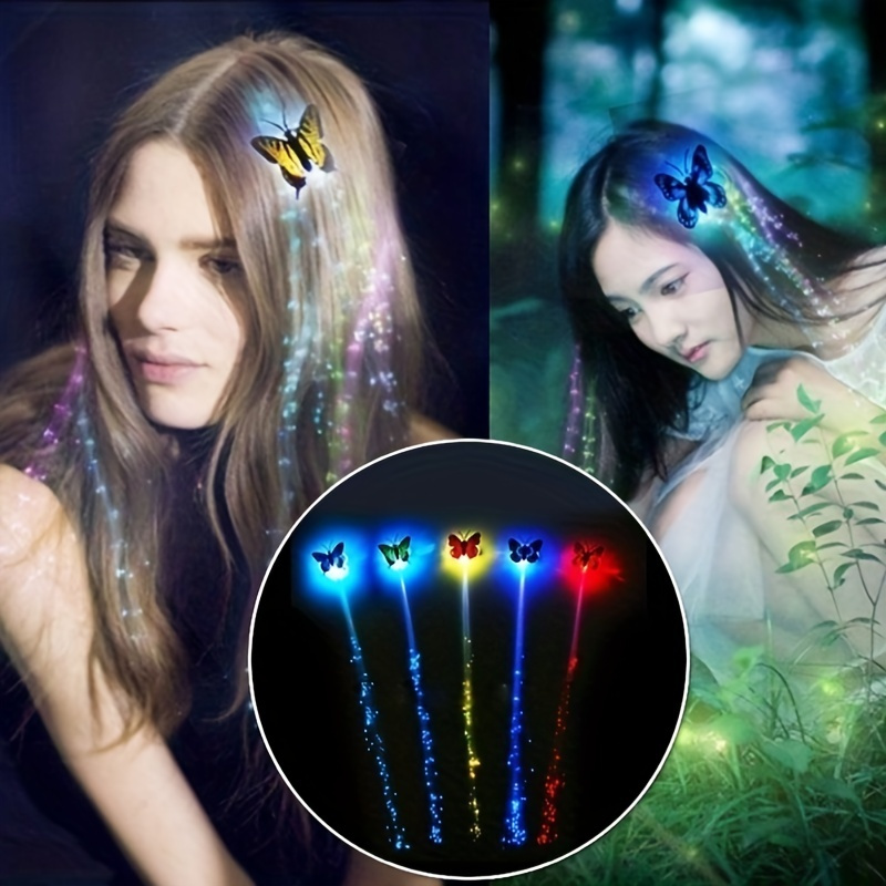 6 pcs led color butterfly braids glitter fiber braids party hairpins birthday entertainment fashion dress up halloween christmas decorations new years party glow gifts music festival costumes details 3